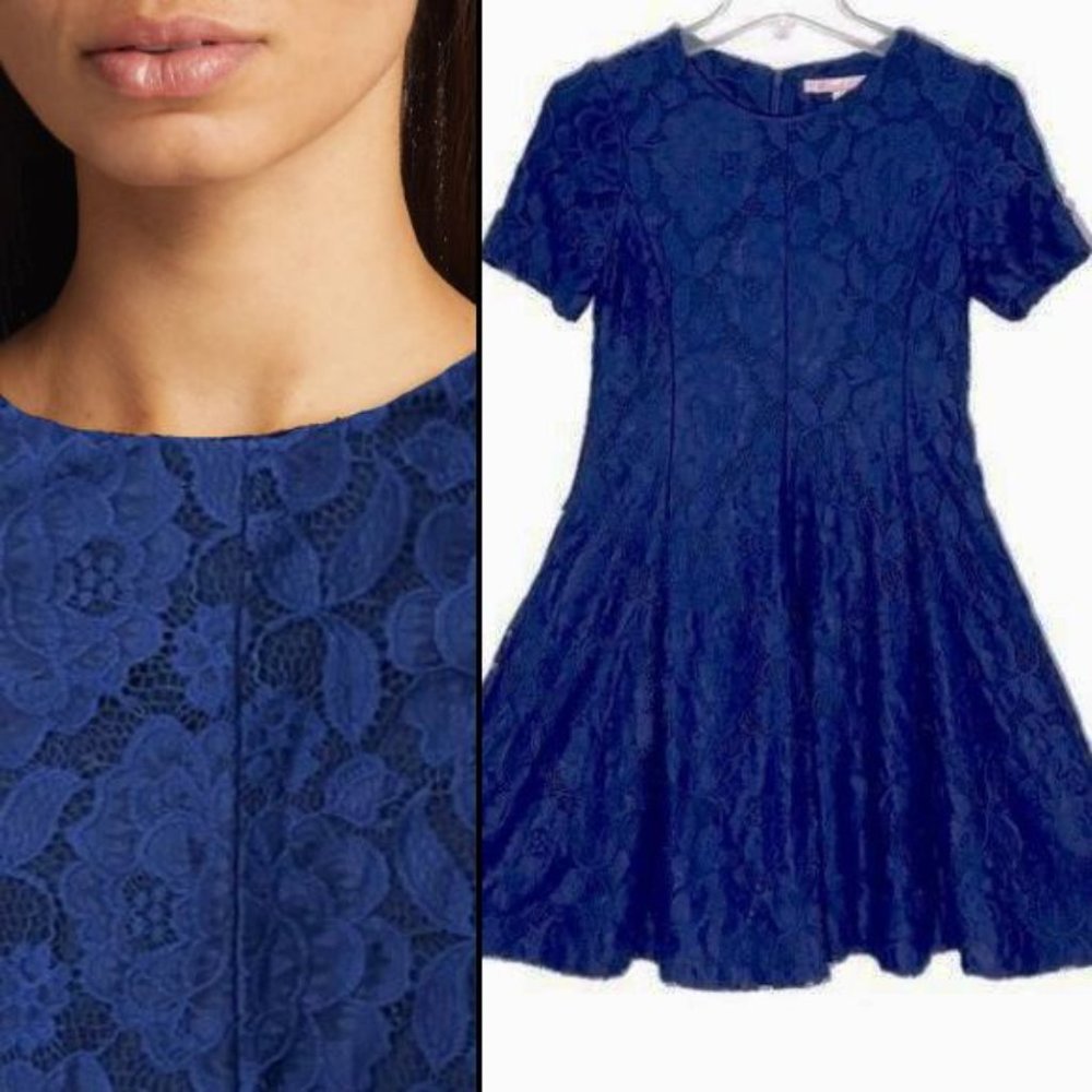 Hutch Anthropologie Royal Blue Lace Fit and Flare Dress